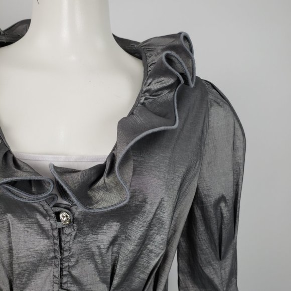 Joseph Ribkoff Silver Ruffle Jacket Size 12 - Picture 3 of 11